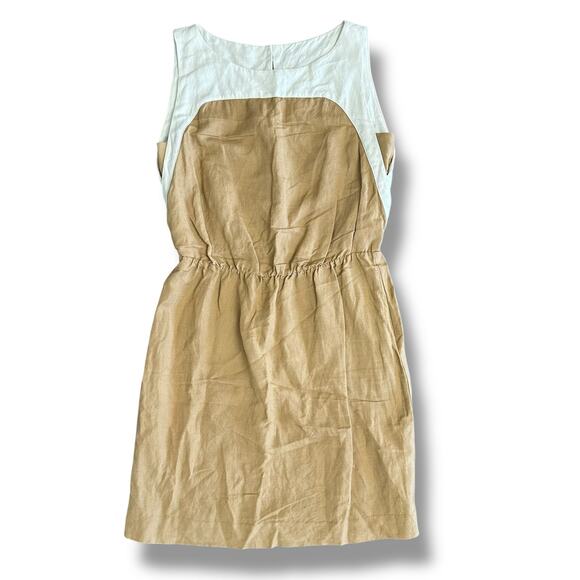 Gigliotti Italy Linen Rayon Tan & Cream Colorblock Dress Size S - Picture 1 of 7